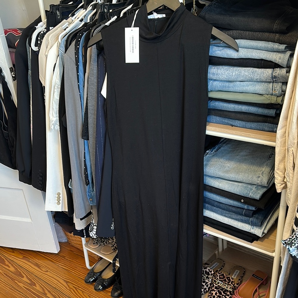 Reformation Black Mock Neck Long Sleeve Sheath Maxi Dress